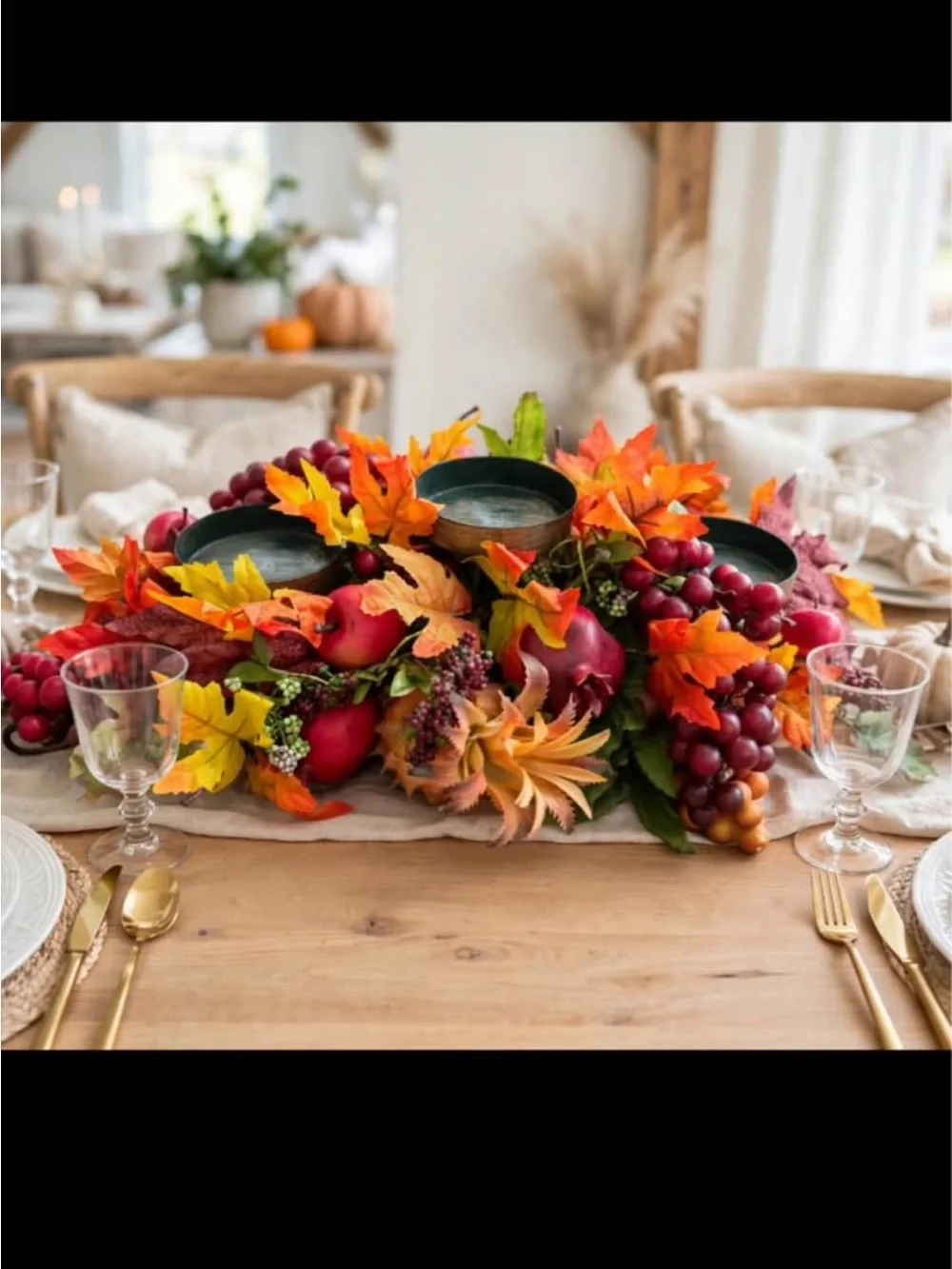 Autumn Harvest Faux Fruit and Foliage Centerpiece with Red and Orange Accents